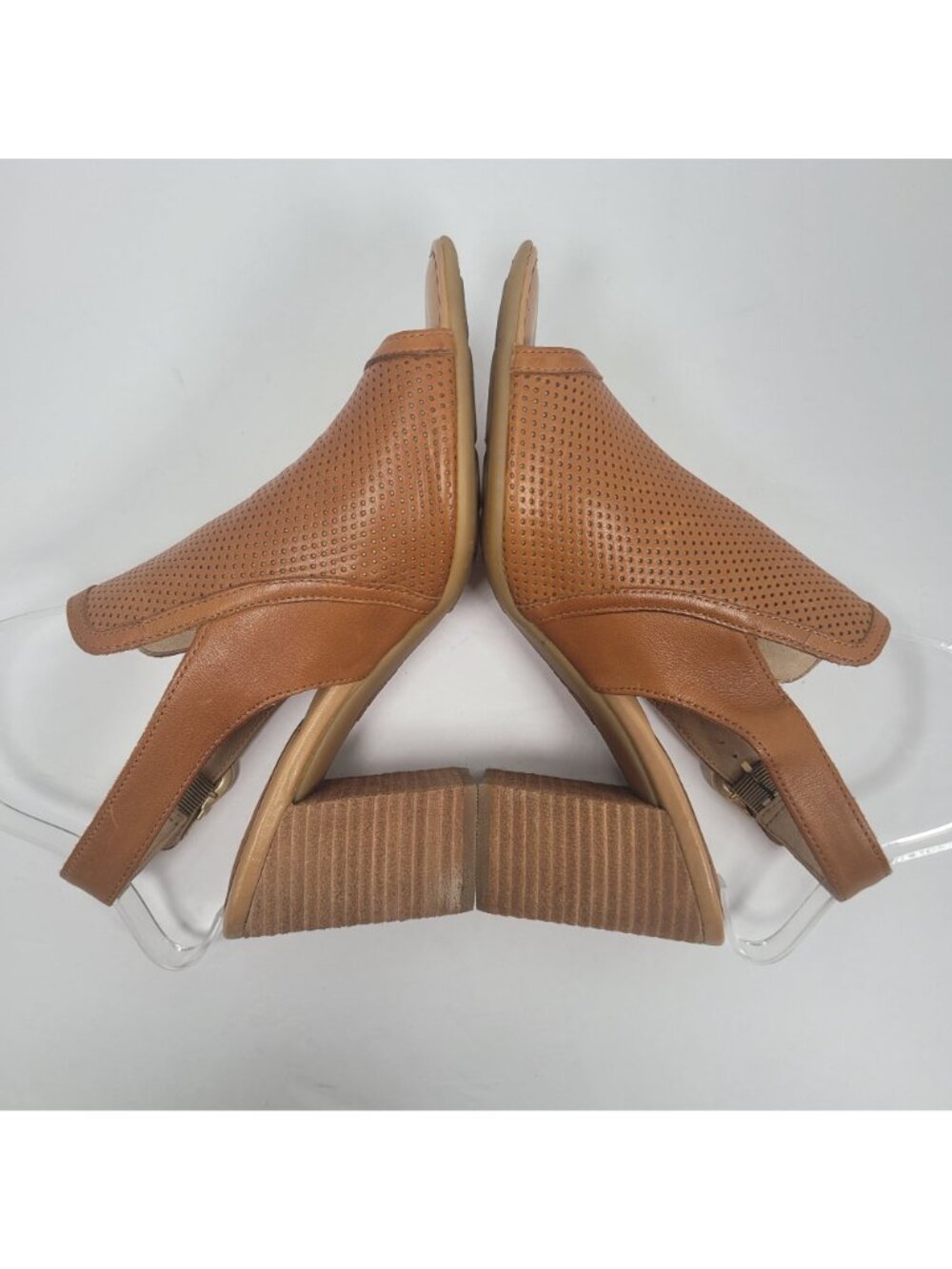 Born Sutra Perf Women's Brown Leather Peep Toe Slingback Block Heels US Size 9M - Picture 6 of 9